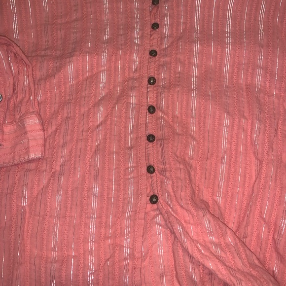 Anthropologie Pilcro Tavi pink metallic shimmer button down boxy blouse S - Picture 3 of 5